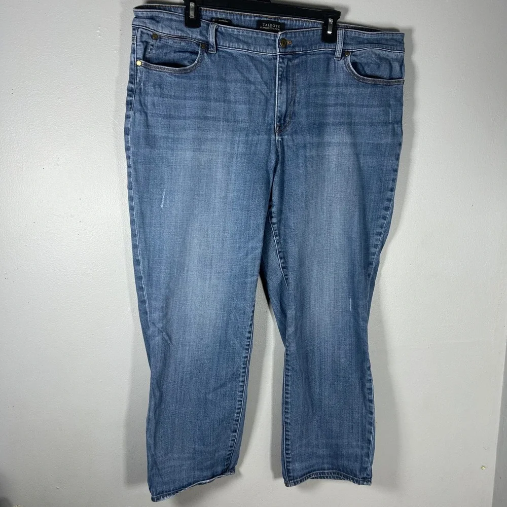 Talbots Women's Size 20 Boyfriend Jeans Medium Wash Flawless 5 Pocket Distressed